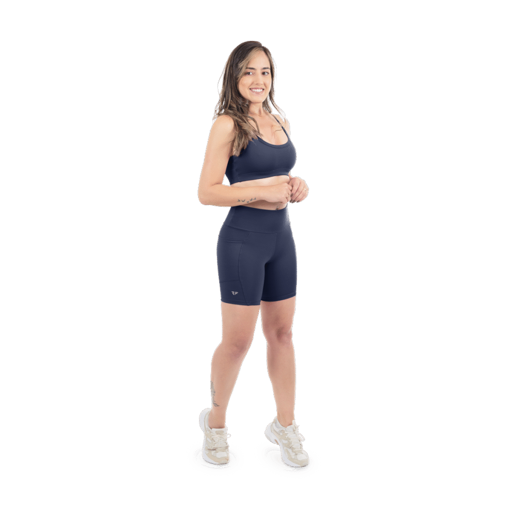 Conjunto Fitness Top Com Bojo Short Run Com Bolso Caminhada - Azul Marinho, P