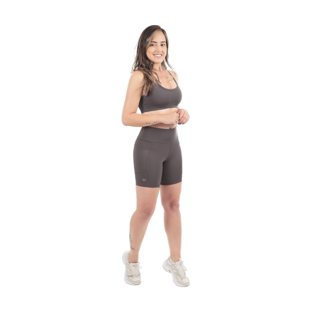 Conjunto Fitness Top Com Bojo Short Run Com Bolso Caminhada - Cinza, P