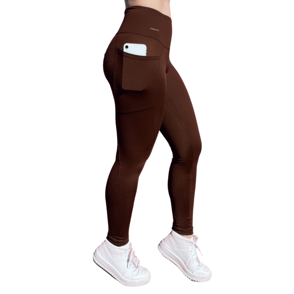 Calça Legging Suplex Poliamida Com Bolso Lateral Corrida - Marron, G 44-46