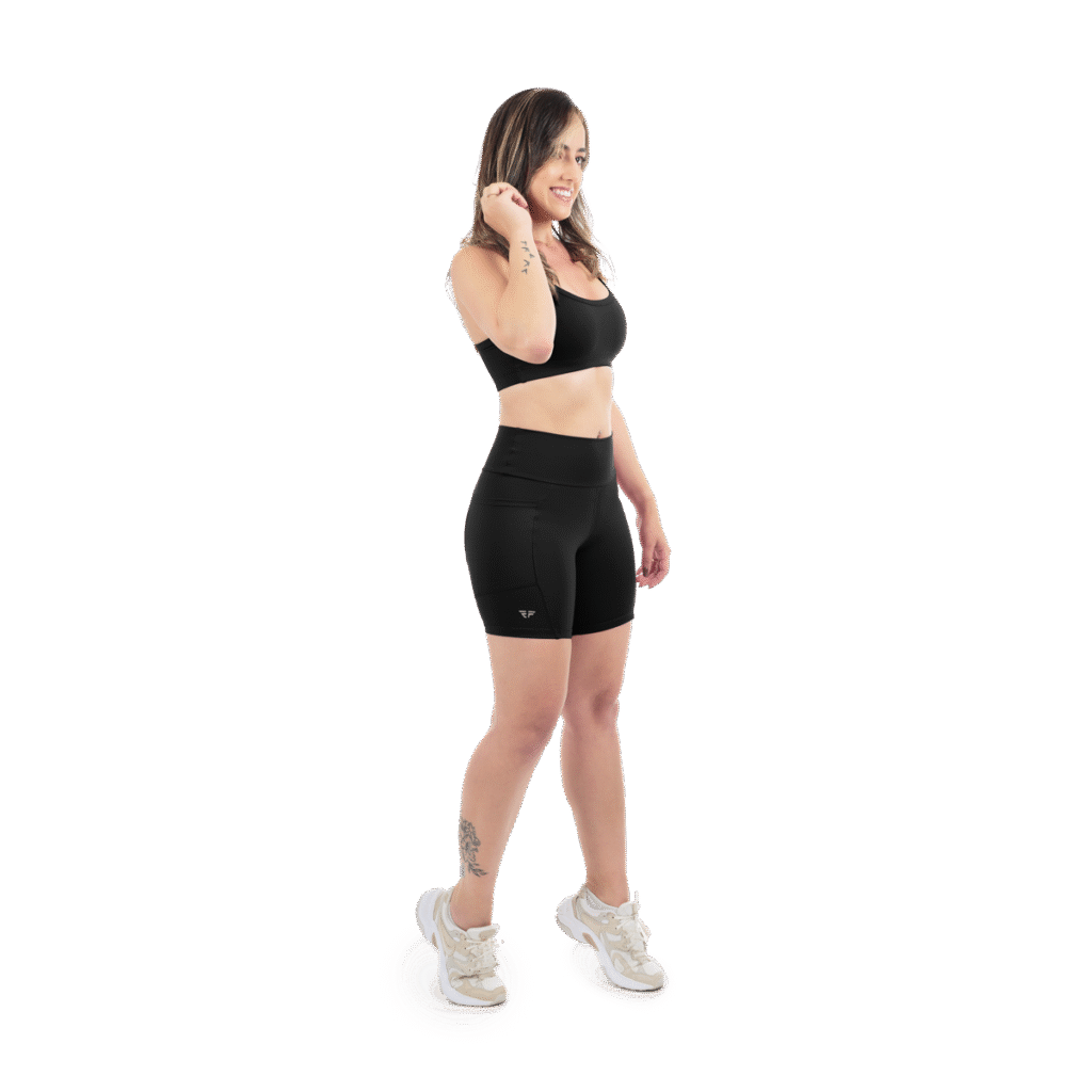 Conjunto Fitness Top Com Bojo Short Run Com Bolso Caminhada