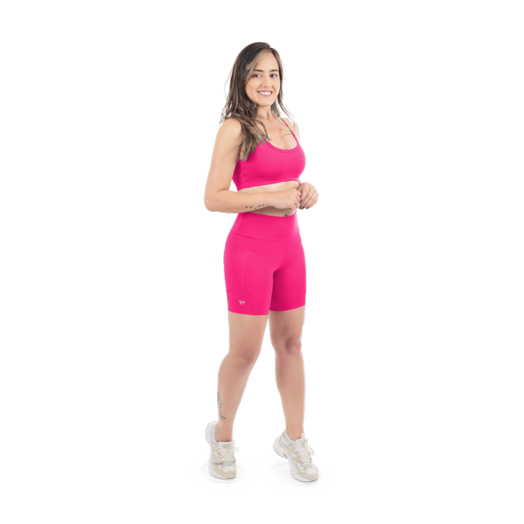 Conjunto Fitness Top Com Bojo Short Run Com Bolso Caminhada - Rosa, P