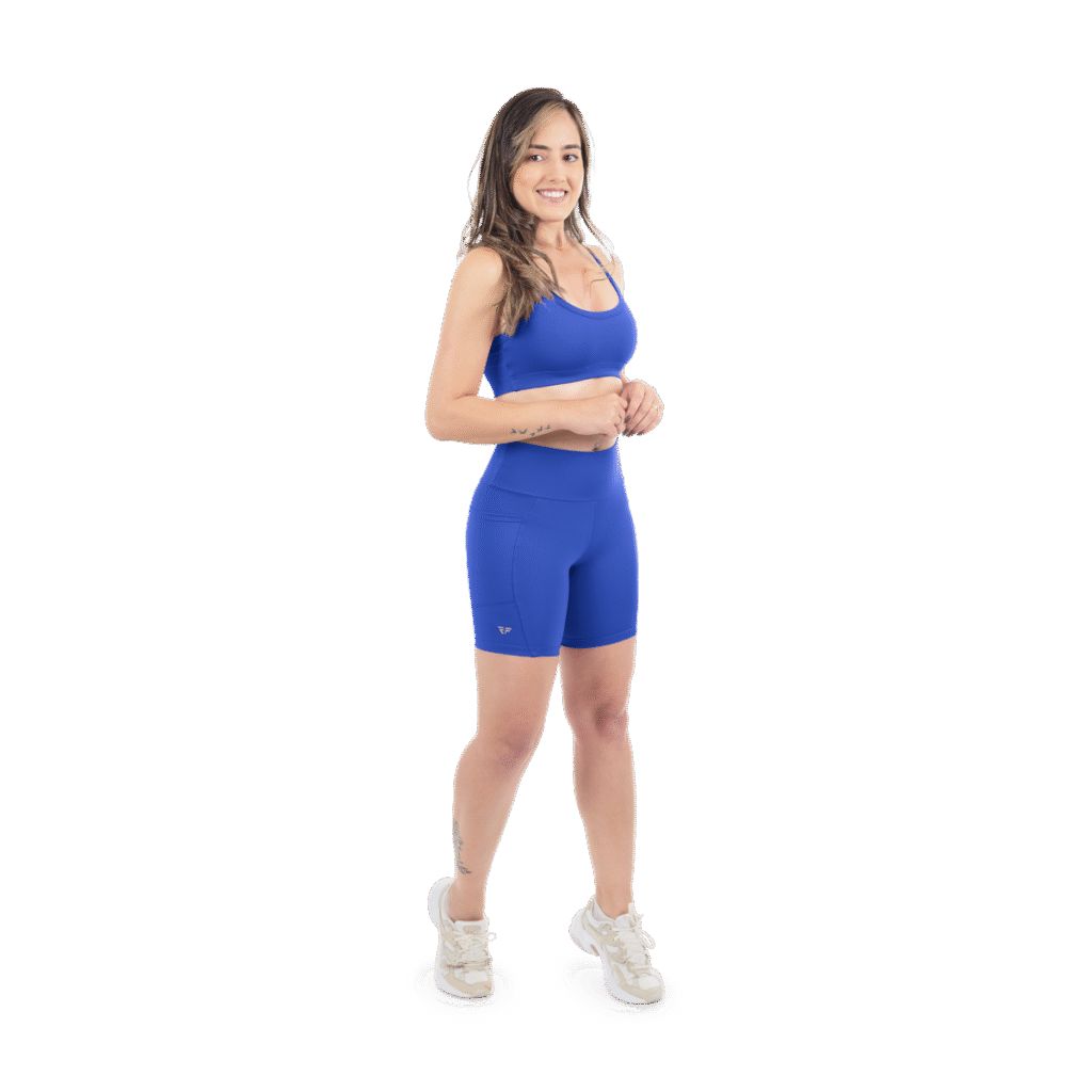 Conjunto Fitness Top Com Bojo Short Run Com Bolso Caminhada - Azul Royal, P