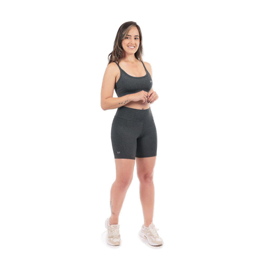 Conjunto Fitness Top Com Bojo Short Run Com Bolso Caminhada - Cinza Mescla, P