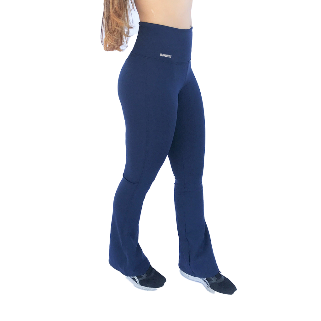Calça Legging Bailarina Flare Suplex Cós Cintura Alta - Azul Marinho, G