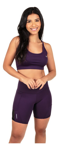 Conjunto Top E Short Tela Com Bolso Para Corrida Fitness - Violeta, P 36-38