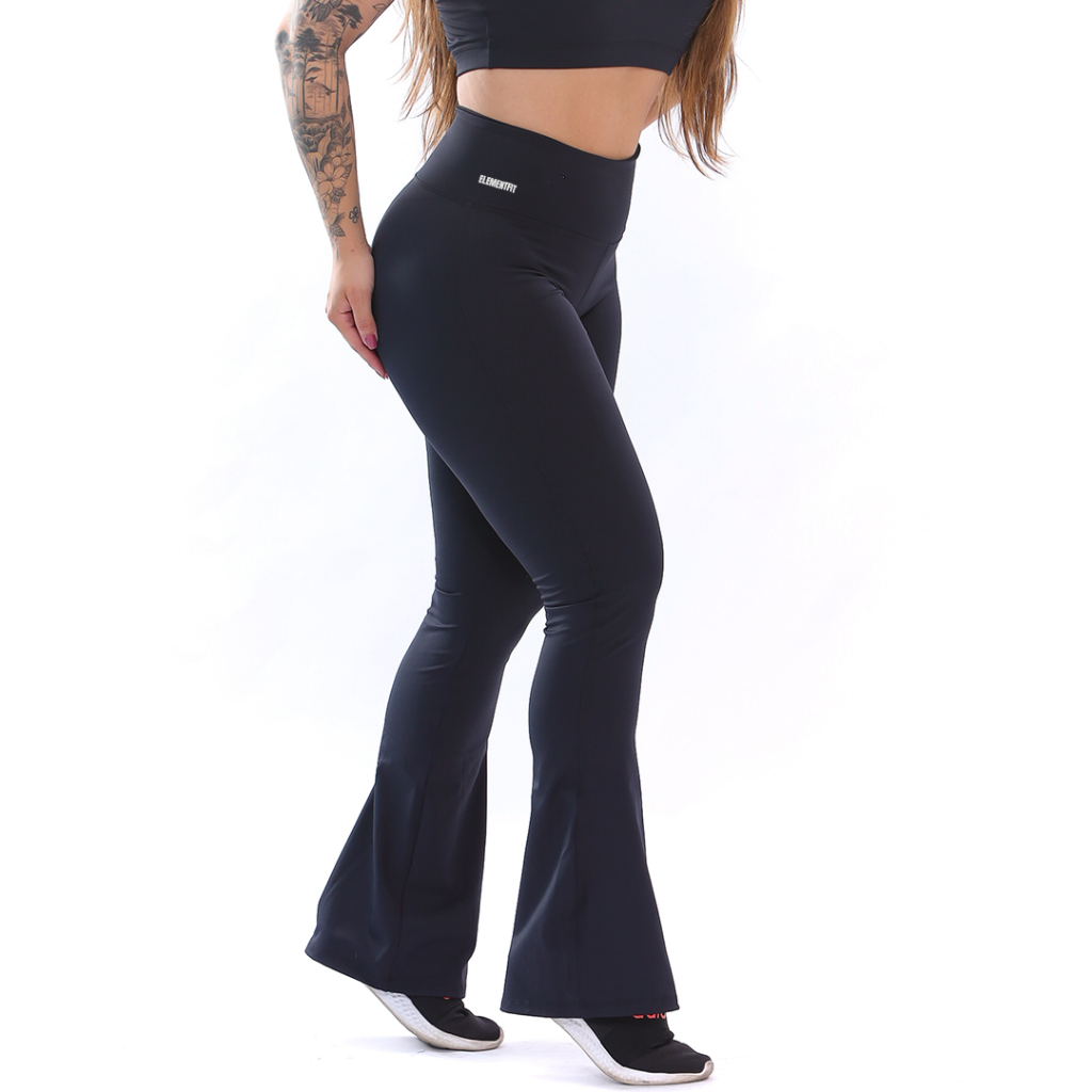 Calça Legging Bailarina Flare Suplex Cós Cintura Alta - Preto, M